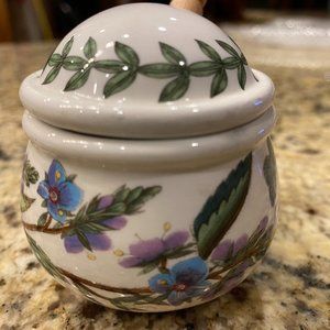 Portmeirion Botanic Garden Mustard or Condiment Jar with lid and wooden spoon